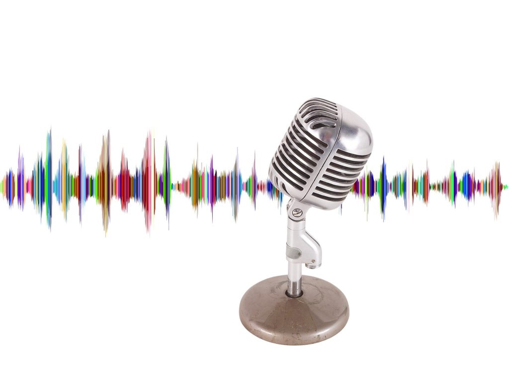 Microphone with sound waves graphic representing Podcast Picks for longevity and health