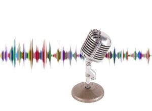 Microphone with sound waves graphic representing Podcast Picks for longevity and health